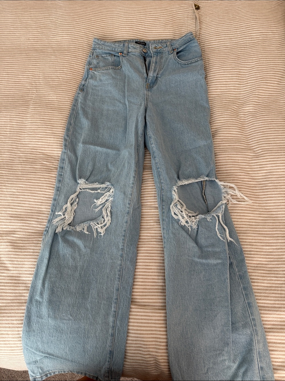 wild fable Light Blue Distressed Wide-Leg Jeans